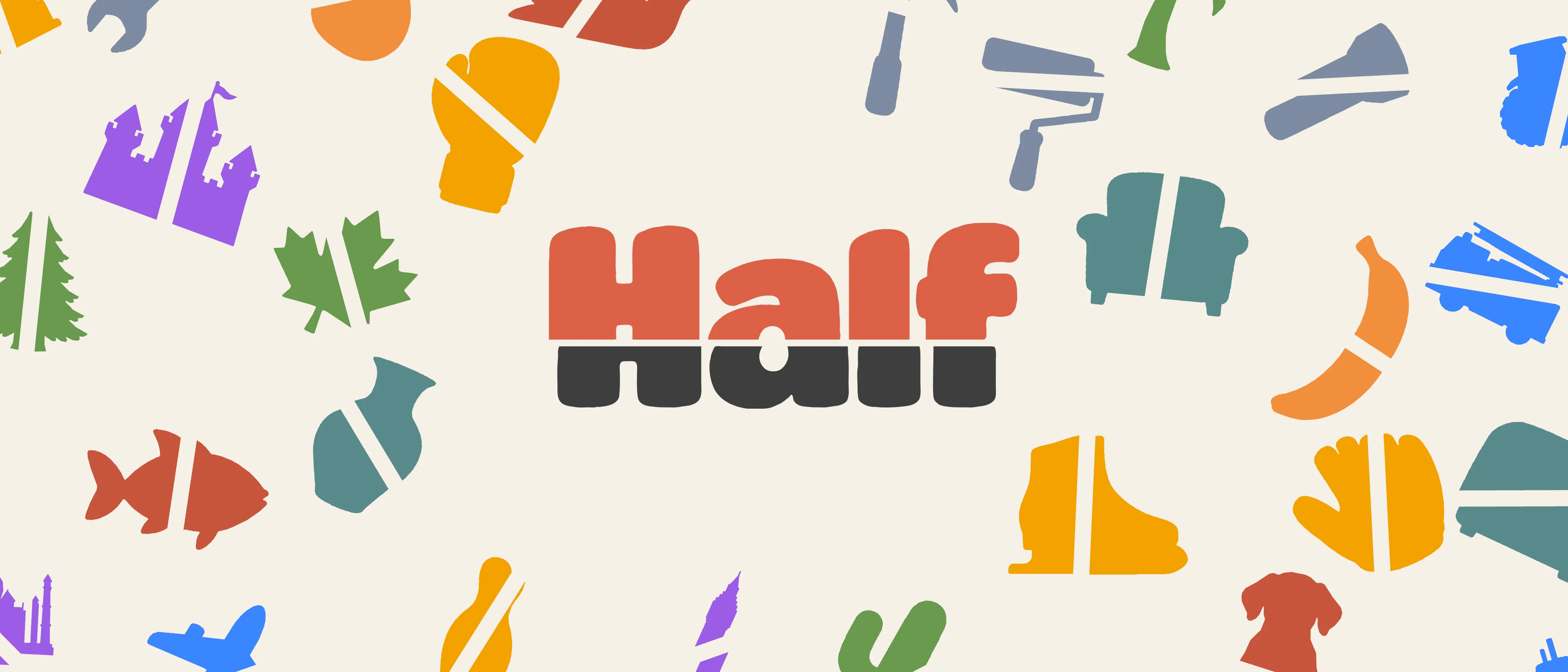 Half/Cut artwork showing everyday objects sliced in two around the game logo.